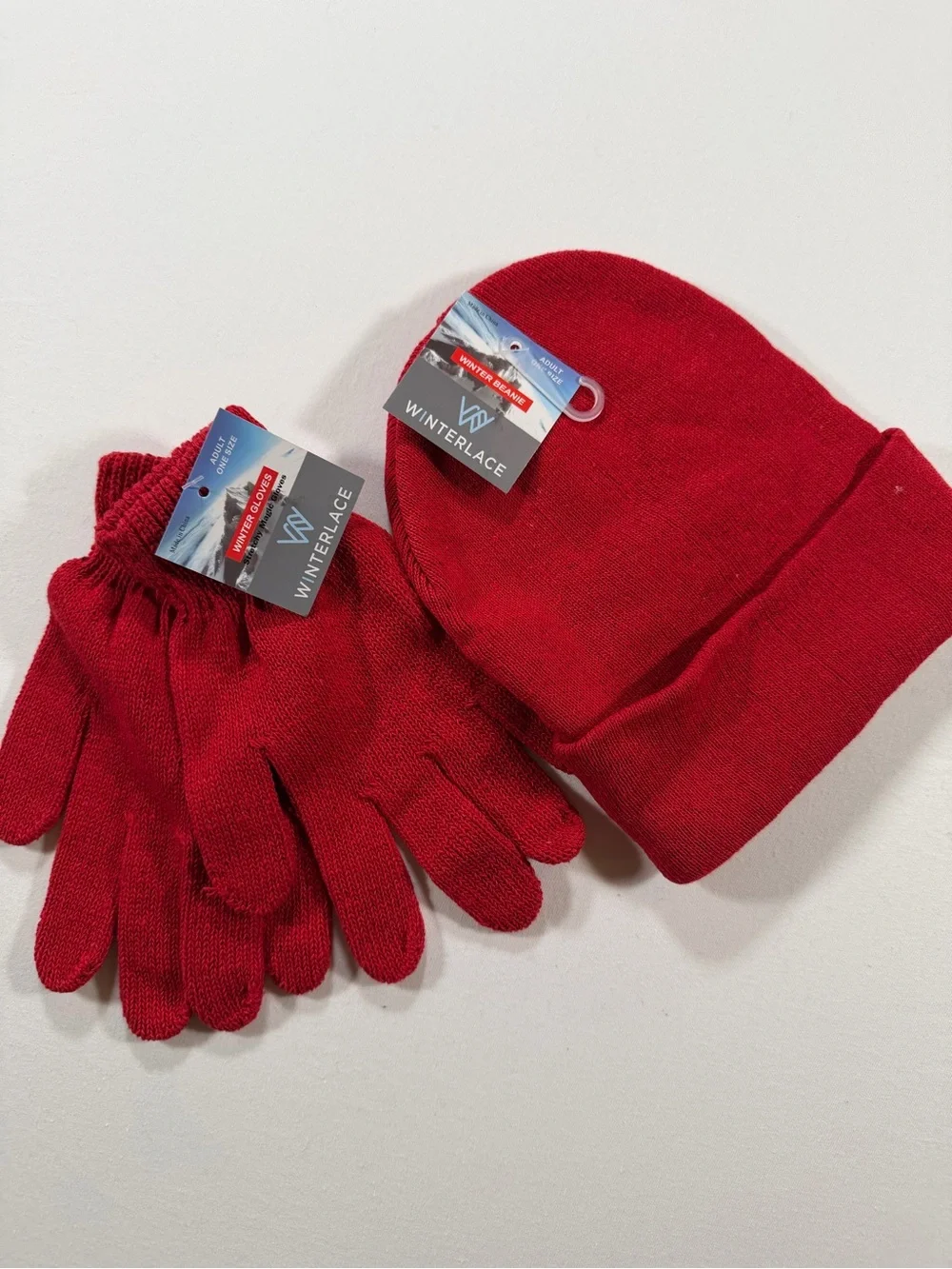 Kids Red Knit Beanie and Gloves Set